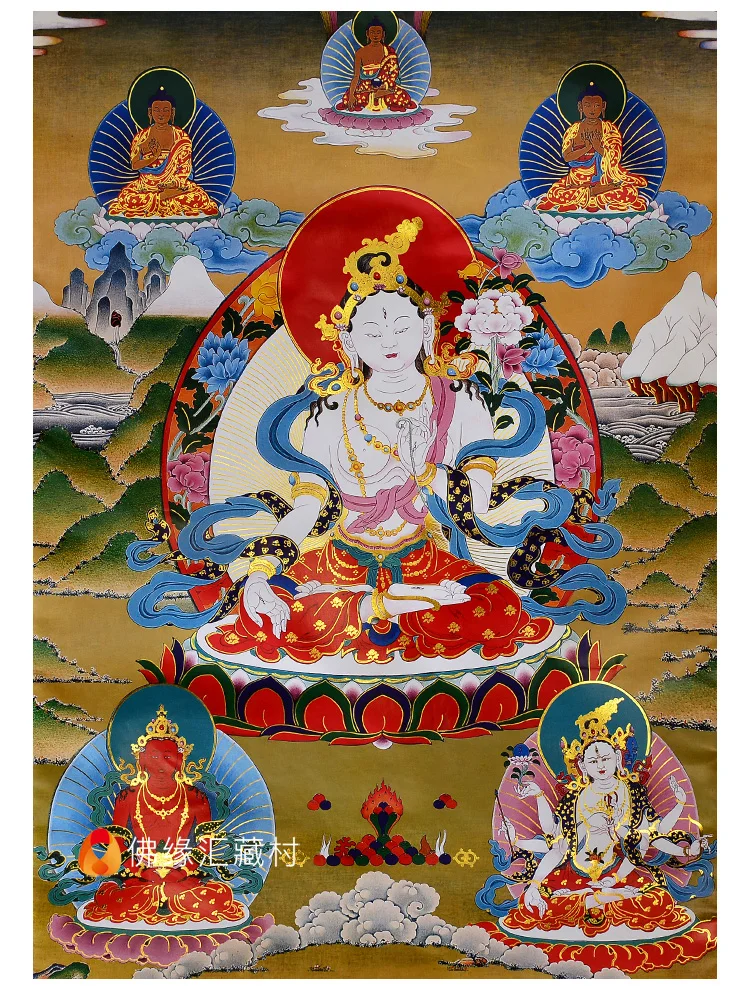 Wholesale Buddhist supplie HOME temple Efficacious protective talisman white tara GUANYIN buddha Altar Thang-ga Thangka painting