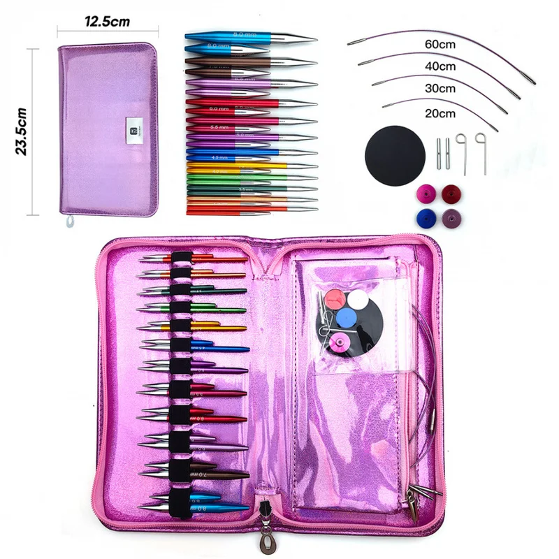 Aluminum Interchangeable Knitting Needle Set 12 Pcs Circular Sleeve Needles 3.0 8.0 mm Two Tone