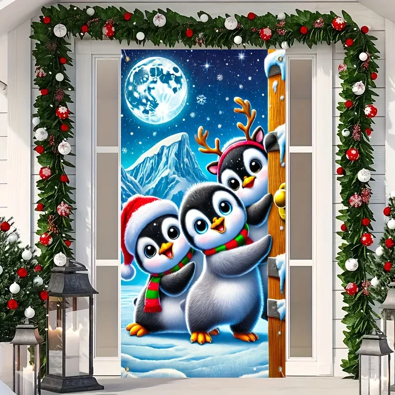 Décoration murale de Noël en polyester à suspendre en forme de pingouin mignon – Décorations murales faciles à accrocher pour les fêtes et le Nouvel An