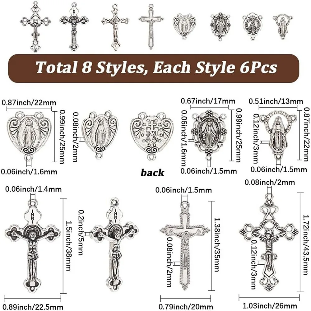 

48Pcs 8 Style Alloy Chandelier Components Links 3 Loop Connectors and Alloy Pendants Mixed Shapes 22~43.5x17~25.75x2~5mm