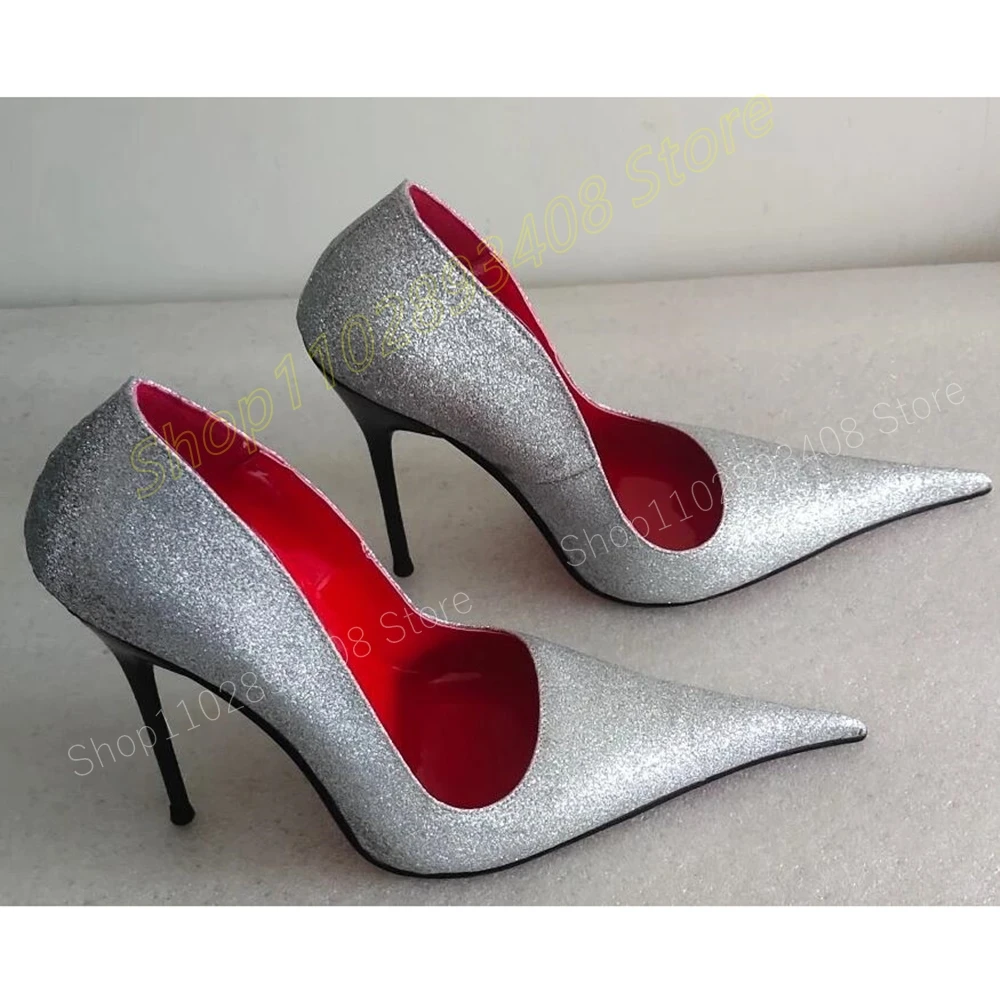 

Glitter Sliver Pointed Toe Party Pumps Stiletto High Heel Fashion Princess Crystal Women Shoes 2024 Summer Zapatos Para Mujere