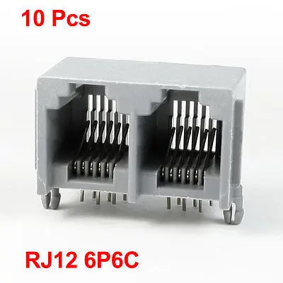 10X RJ12 6P6C 2 Way Computer Internet Network PCB Jack Socket Gray