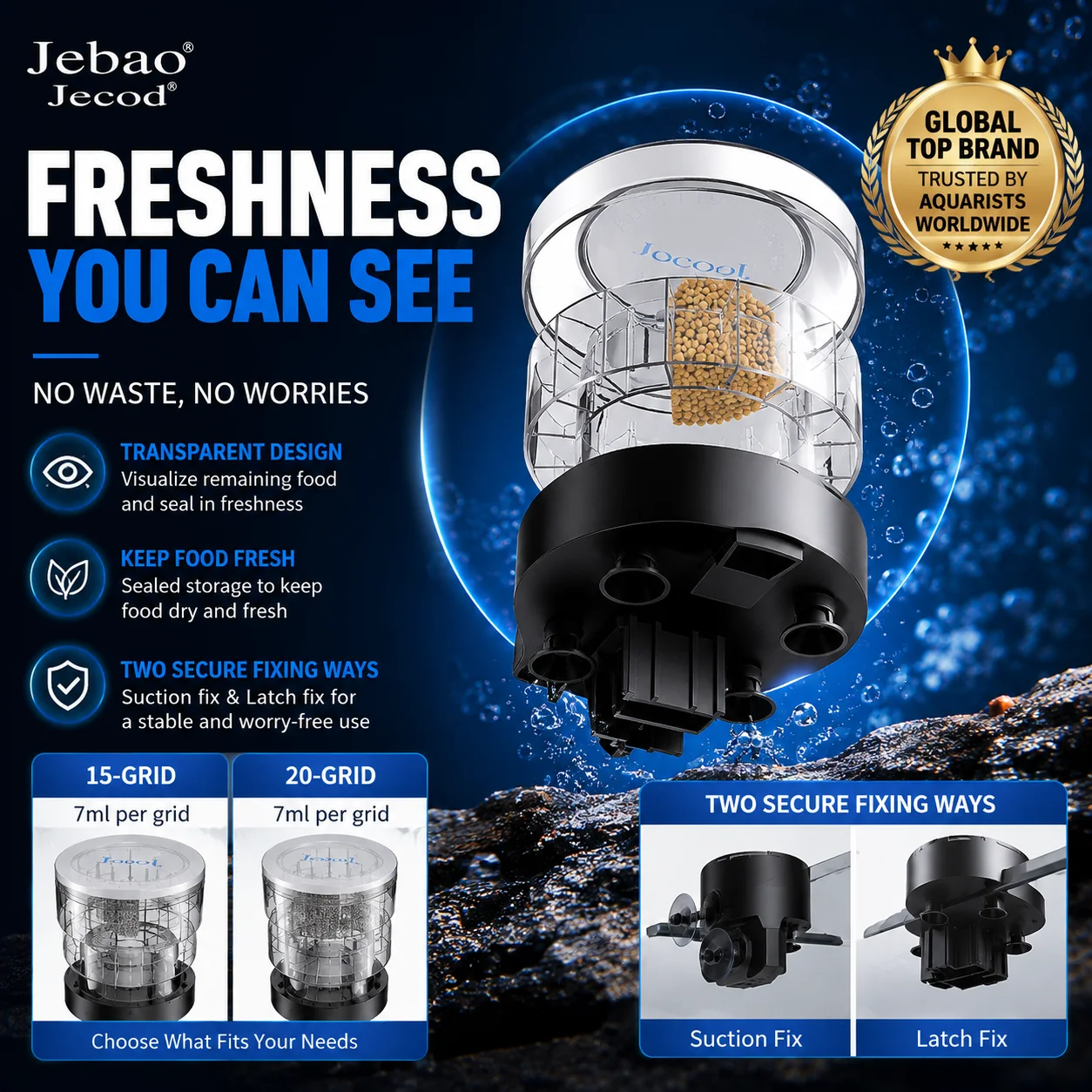 Jebao Jecod DRF Automatic Fish Tank Feeder Remote Control Timed Quantified Large Capacity Food Dispenser for Aquarium Pet Fish