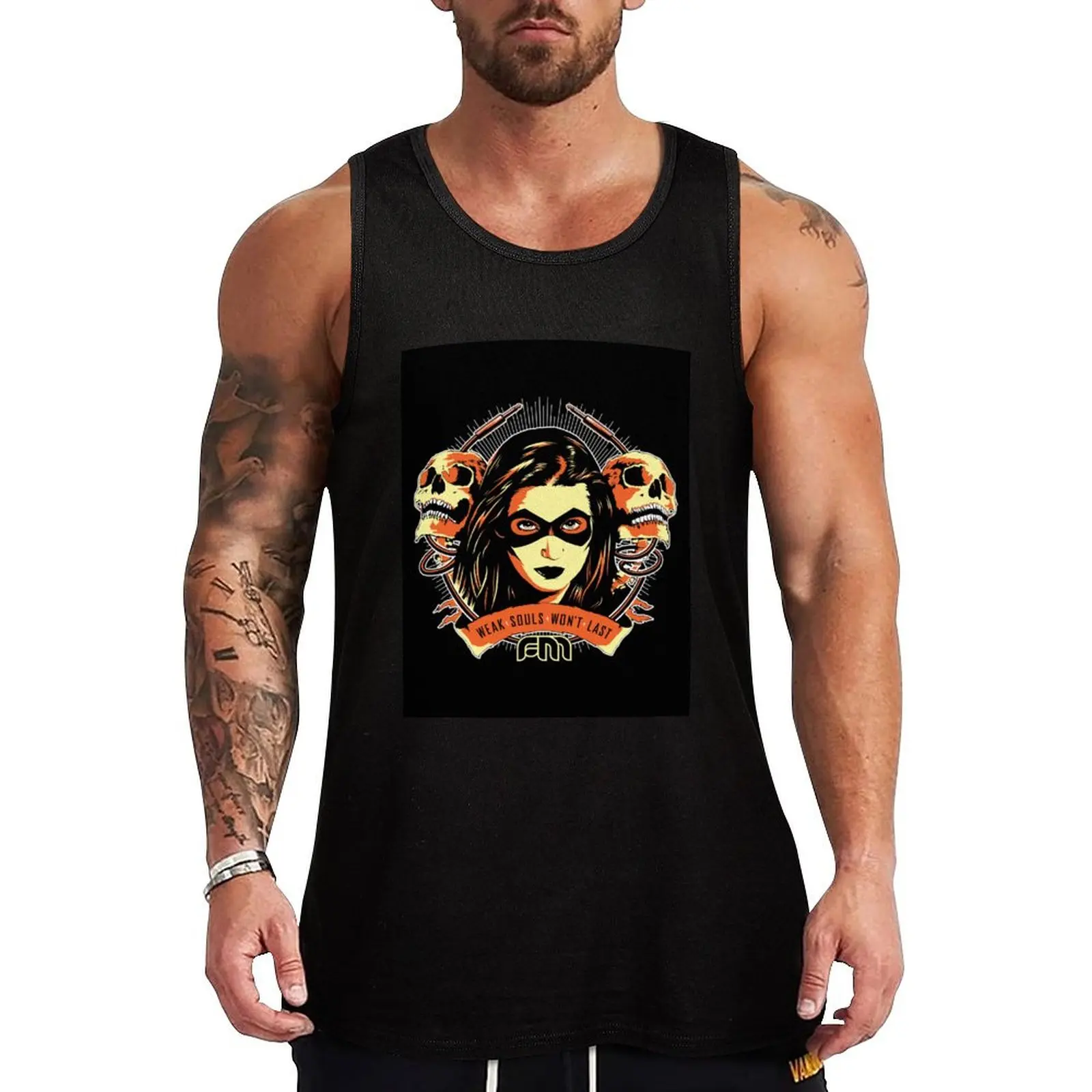 

FM Weak Souls Won't Last¨ Orange duotone Tank Top T-shirt men Men's vest Vest for boy