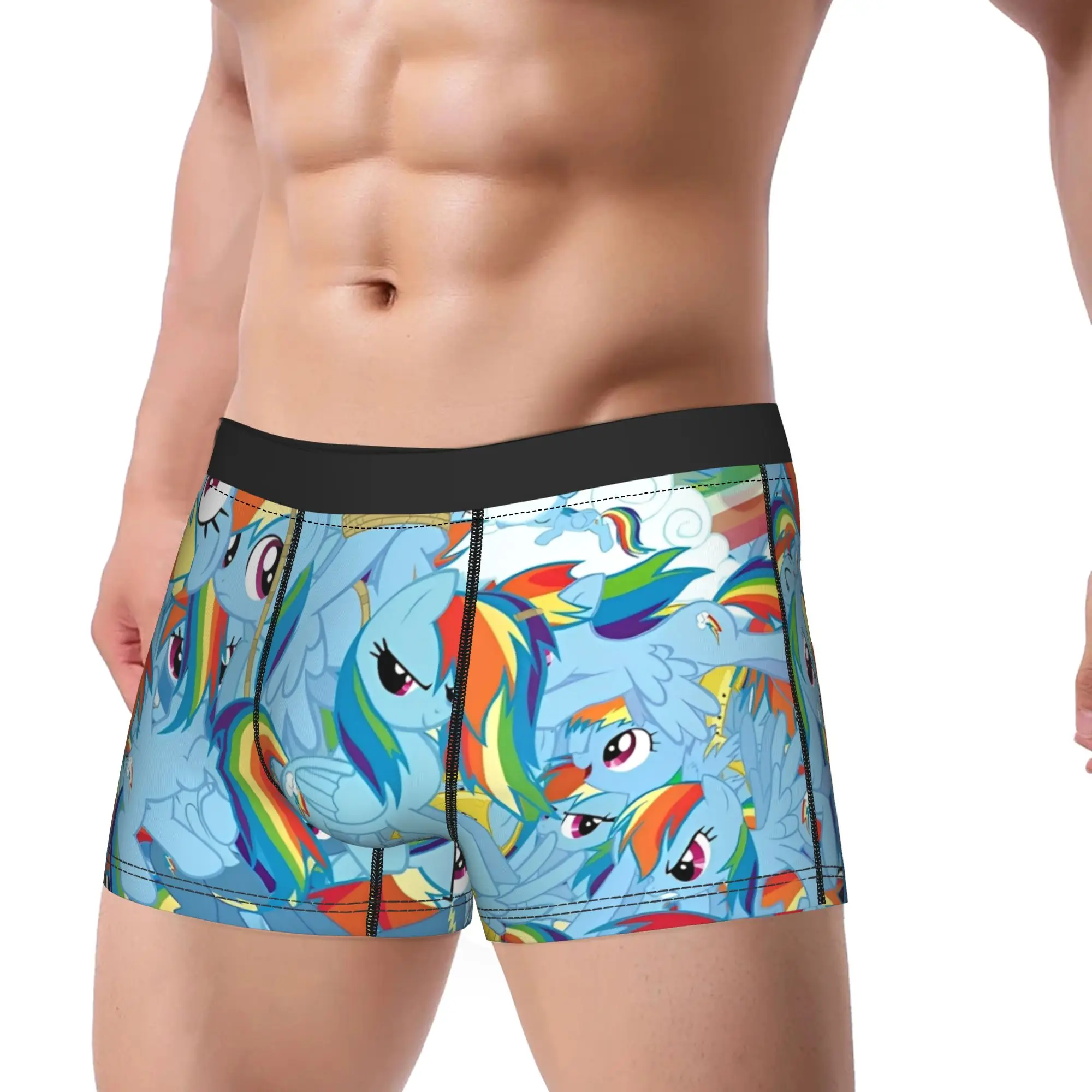 Men's Rainbow Dash Style MLPed Long Underwear  Humor Boxer Briefs Shorts Panties Male Polyester Underpants Plus Size