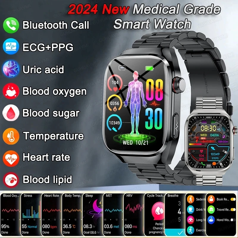 For HUAWEI Xiaomi New Uric Acid Blood Fat Smartwatch ECG Blood Glucose Heart Rate Blood Pressure Health Monitoring Smart Watch