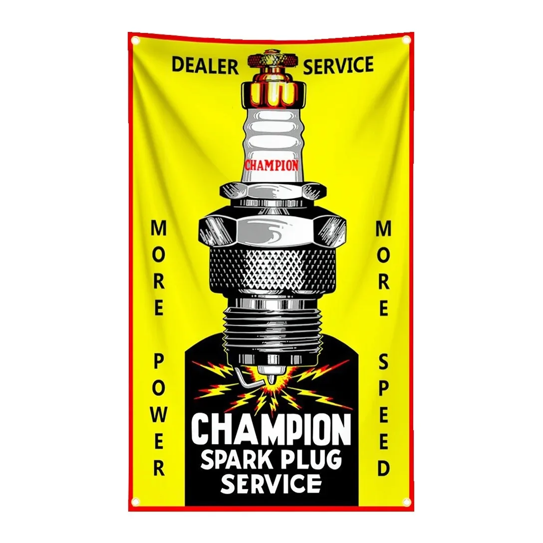 C-Champions Spark Plugs Flag Aoto Moto Tapestry Polyester Digital Printing Banner for Garage Wall Decoration