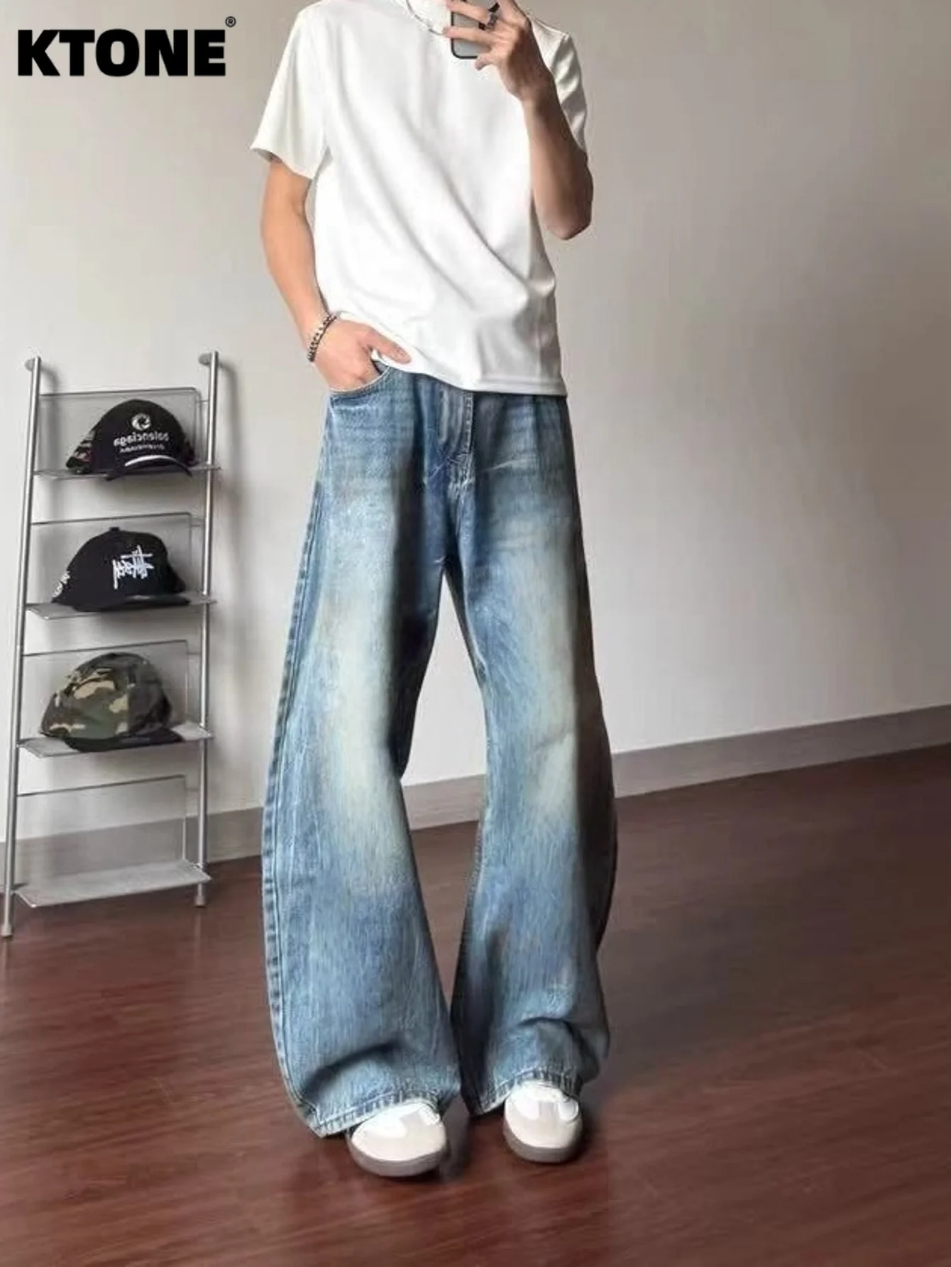 

Синие джинсы для мужчин, свободного кроя, в стиле Y2K, оригинальные, для повседневной носки, без аксессуаров и ремней.