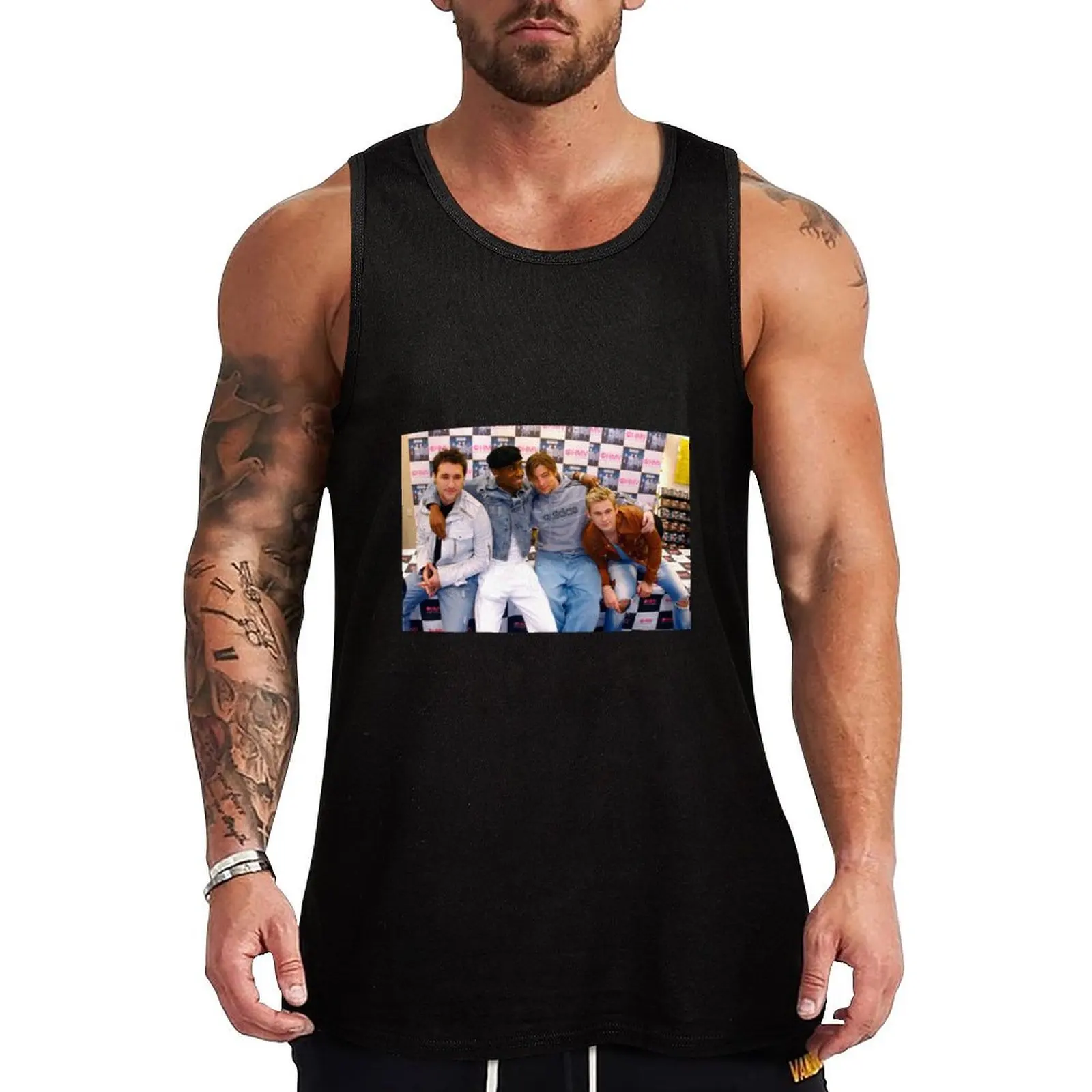 Blue English Pop Band Boy Group Tank Top Art Print Tank Top Creative Graphic Sleeveless Shirt