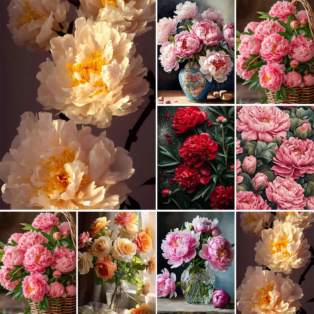 

Diy Acrylic Painting By Numbers Peony Flower Canvas Picture With Number For Living Room Wall Home Decor Adults Art Paint Kits