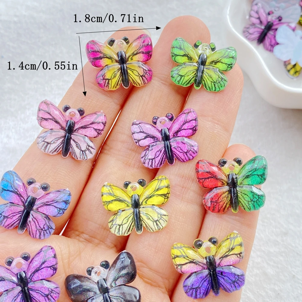 20Pcs Cute colorful shiny butterfly with a hole Flat Back Resin Scrapbooking DIY Jewelry Hairpin Craft Decoration Accessorie