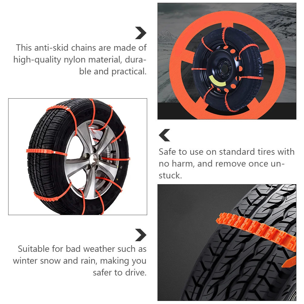 10 Uds. Bridas para cables de neumáticos de nieve, cinturón de cadena antideslizante, herramienta de cadenas de emergencia naranja