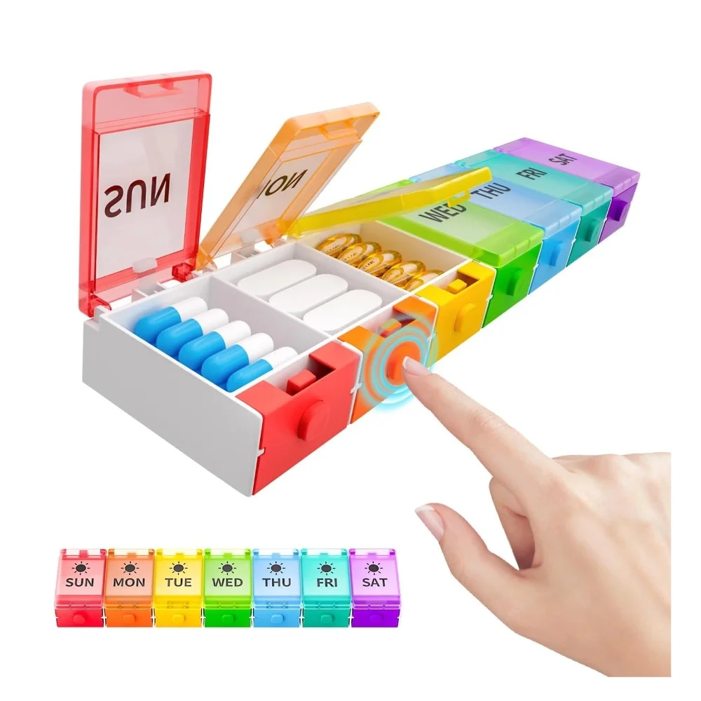 

New Hot Premuim Portable 7 Day Large Capacity Pill Organizer Box Daily Case Storage for Vitamin Dispenser Medicine Fish Oils