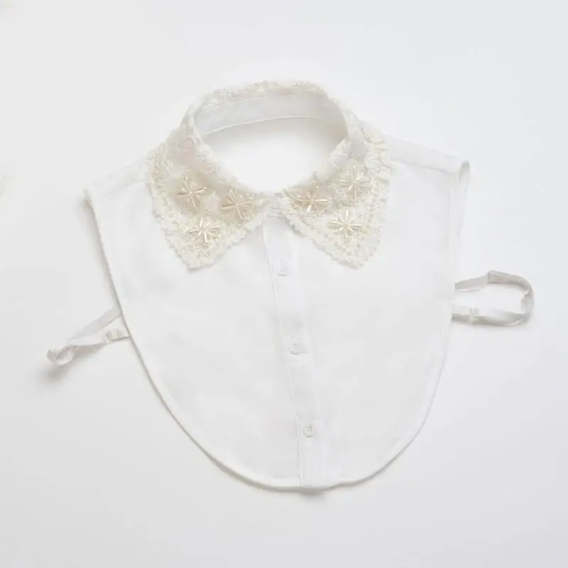 39BD Embroidered Lace False Collar Half Shirt for Plain Necklines and Daily Layering