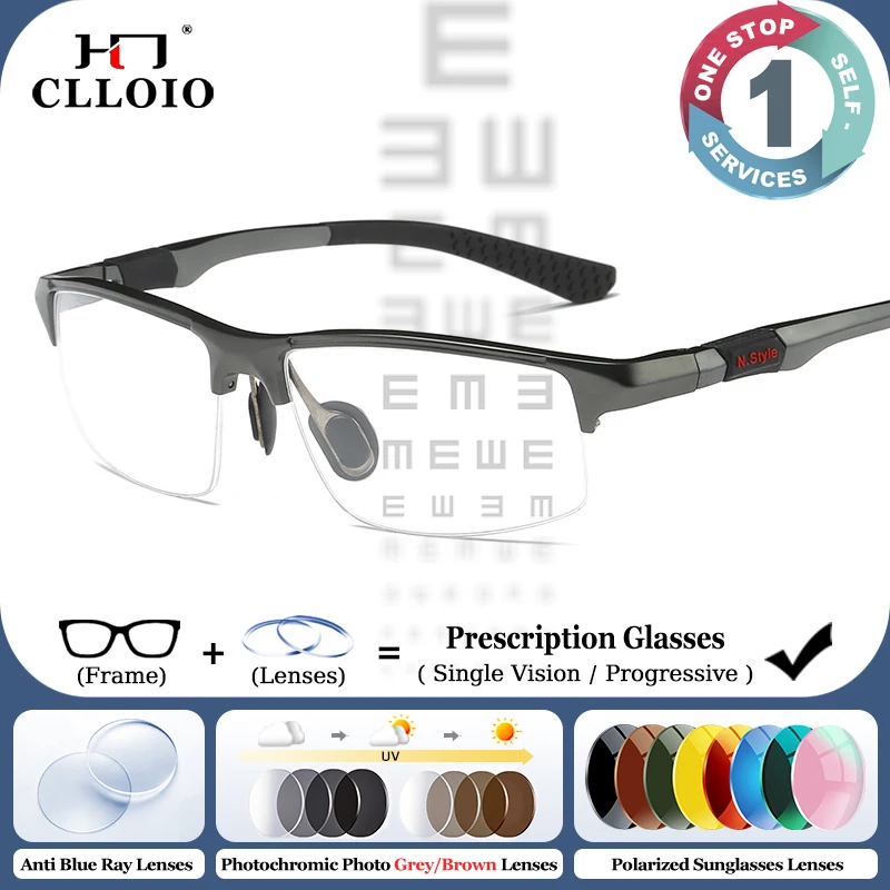 CLLOIO Trendy Versatile Casual Style Anti Blue Light Myopia Glasses for Men Outdoor Sports Driving Half Frame Presbyopic Glasses