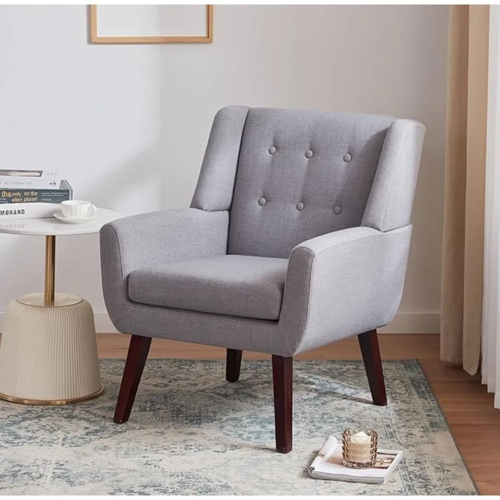 

Button-Tufted Accent Chairs Set of 1,Upholstered Reading Living Room Chair,Mid Century Modern Chair with Linen Fabric