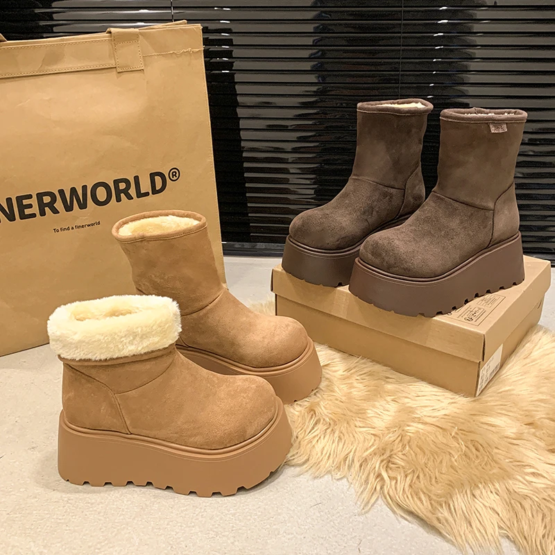 

2025 New Winter Women Ankle Boots Fashion Round Toe Women Slip-on Shoes Outdoor Leisure One-foot Fashion Boots Женские Сапоги