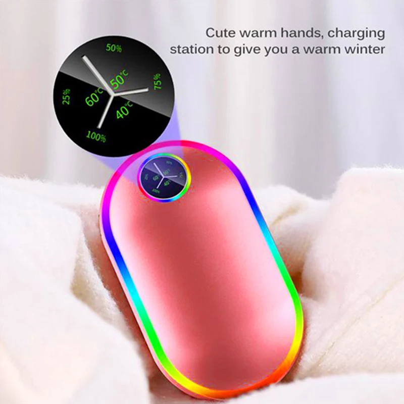 10000Mah USB Rechargeable Electric Hand Warmer Winter Double-Side Heating Mini Long-Life Pocket Power Bank 4 In 1