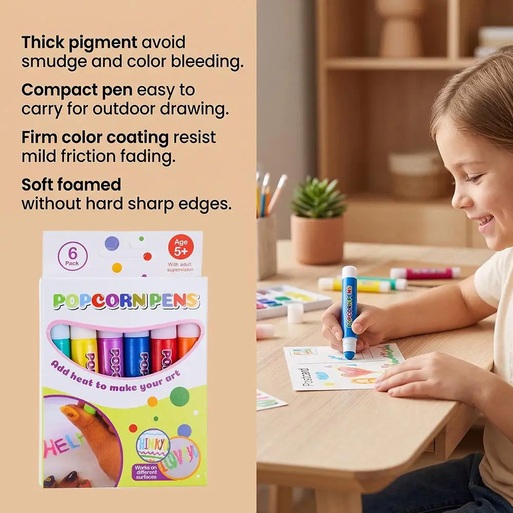 Popcorn-Stifte Puffy 3D-Kunst DIY Bubble Popcorn Zeichenstift Kinder Mal- und Farbstift Kreativer Marker-Stift 6/12 Farben – Detail 6
