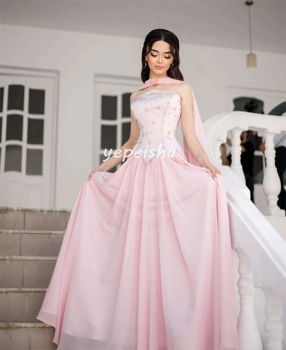 Abiti lunghi senza spalline a trapezio con pieghe di strass sexy in chiffon abbinato su misura Abiti per occasioni su misura Taglie disponibili Classico