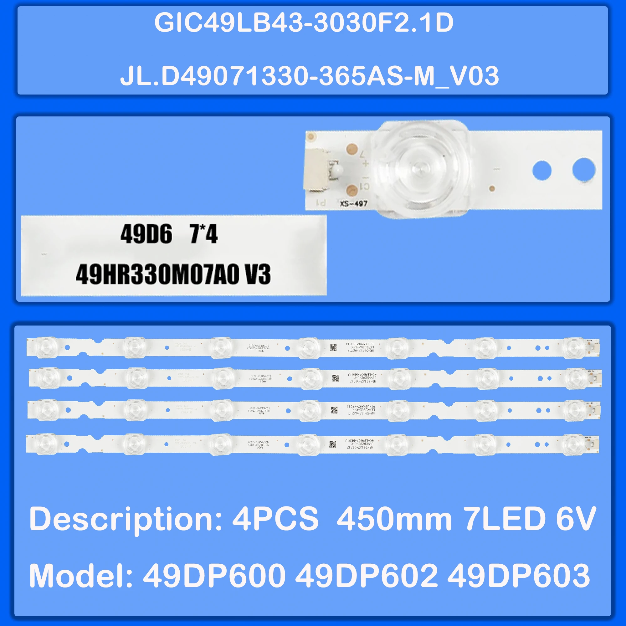 

Лента светодиодной подсветки для 49D6 49V2 49F6F 49D6 49UD6326 49DP600 49DP602 49DP603 49S325LAAA GIC49LB43-3030F2.1D 4C-LB4907-HR01J