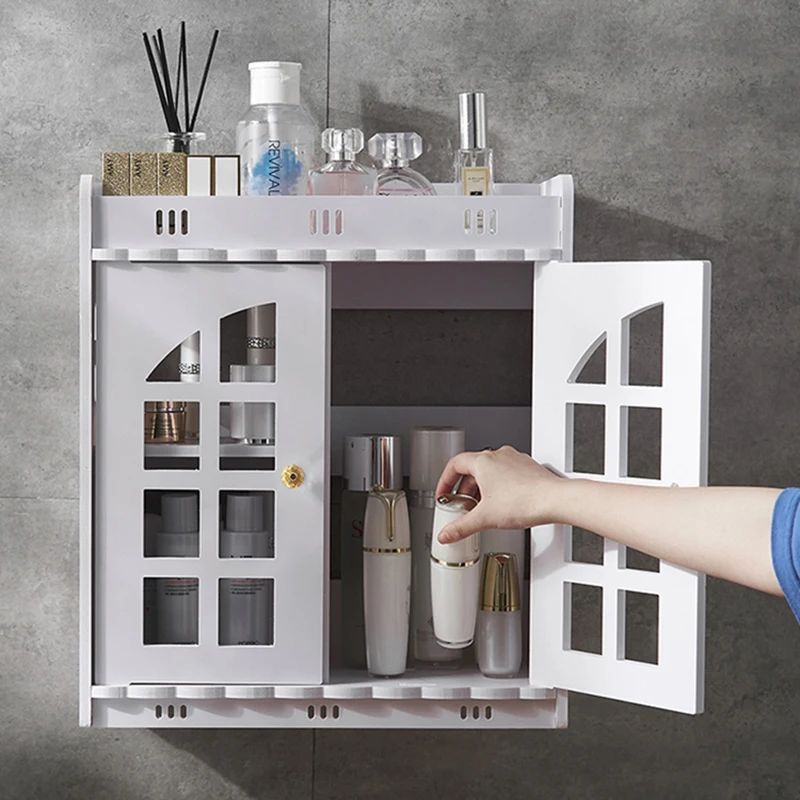 Wall Mounted Bathroom Cabinet, Toilet Storage Shelf, Cosmetic Storage Rack, Wood-Plastic Cupboard Wall Cabinet, Washroom Storage
