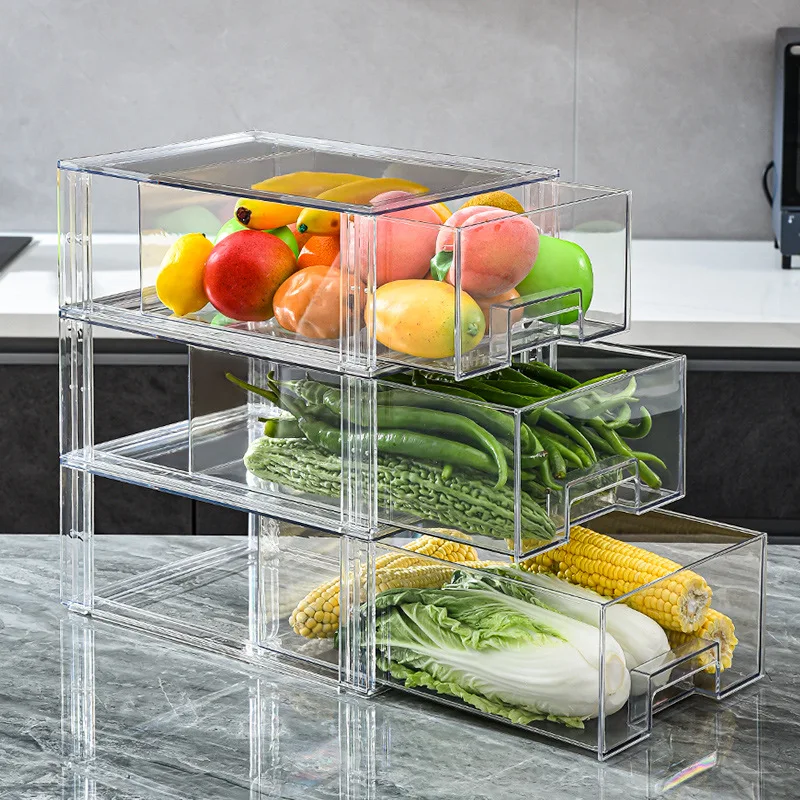 Boîtes de rangement empilables pour réfrigérateur avec poignée, tiroirs de rangement transparents en plastique pour réfrigérateur, contenants de stockage pour fruits, légumes et aliments sans BPA pour l'organisation du congélateur, du garde-manger et des armoires.