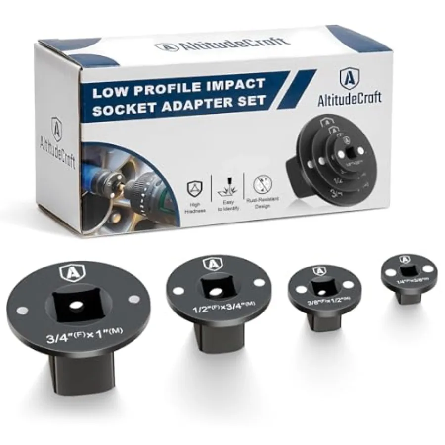 

Low Profile Impact Socket Adapter Set Drive Ratchet Adapter Set Designed for Tight Spaces Includes 3/8 to 1/2 1/4 to 3/8 3/4 to