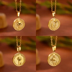 Birth Flower Necklace for Women Gold Color Month Flora Pendant Necklaces 2024 Trend Stainless Steel Jewelry collar freeshiping