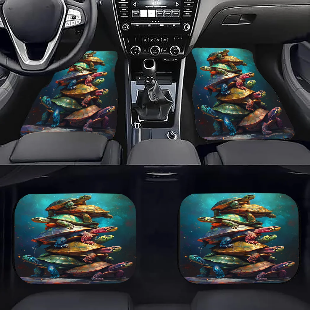4pcs Colorful Turtle Pattern Car Floor Mat | Durable Polyester, Fit For Cars, Sedans, SUVs - Stylish All-Season Interior Accesso