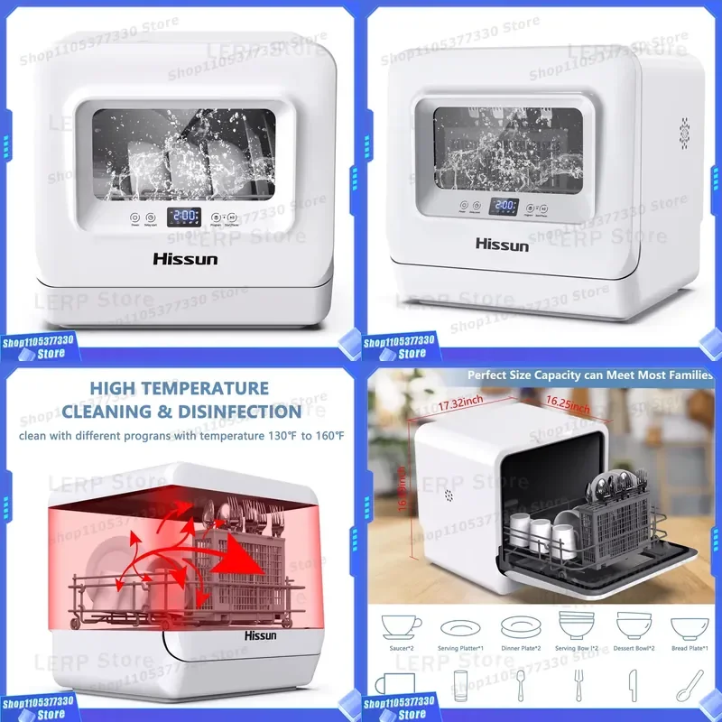 110V US Plug Compact Countertop Dishwasher Automatic Portable Mini Washing Machine for Home Kitchen No Installation Smart Dry