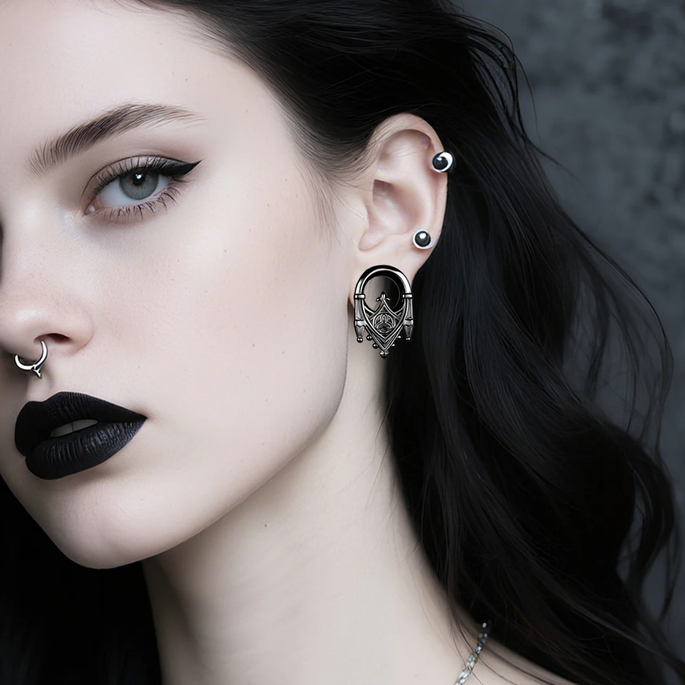 Vankula 2PCS Halloween Vintage Gothic Hollow Castle Earrings Ear tunnles plugs, Minimalist Fashion Ear Tunnels Ear Plugs Retro