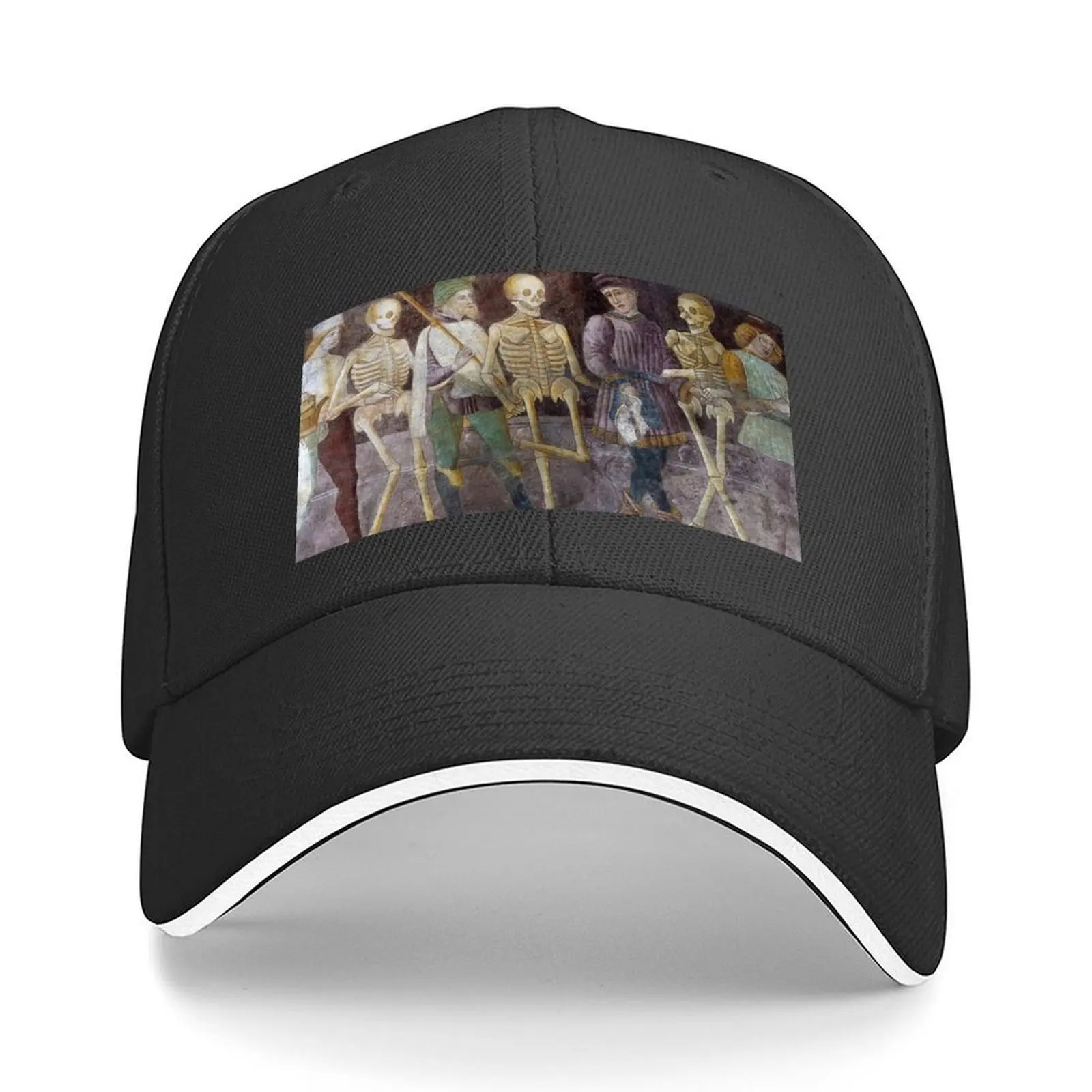 

The Macabre Dance by Giacomo Borlone fresco painting 1484 skeletons spooky Baseball Cap western Hat Luxury Woman Men's