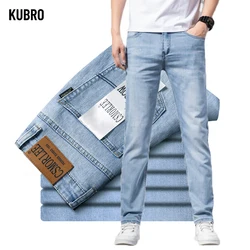 KUBRO-Jean Slim en Coton pour Homme, Pantalon en Denim, Style Rétro, Décontracté, de Haute Qualité, Classique, avec Broderie FjBrodée