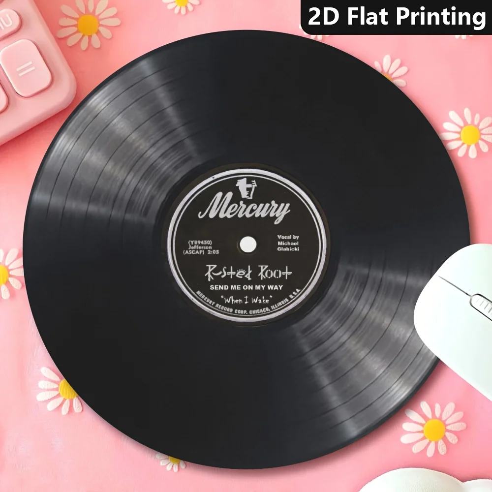 Vinyl Record Label Round Mouse Pad Desk Mat Non-Slip Rubber Pad Laptop Office Desk Mats Mousepad Setup Office Desk Accessories