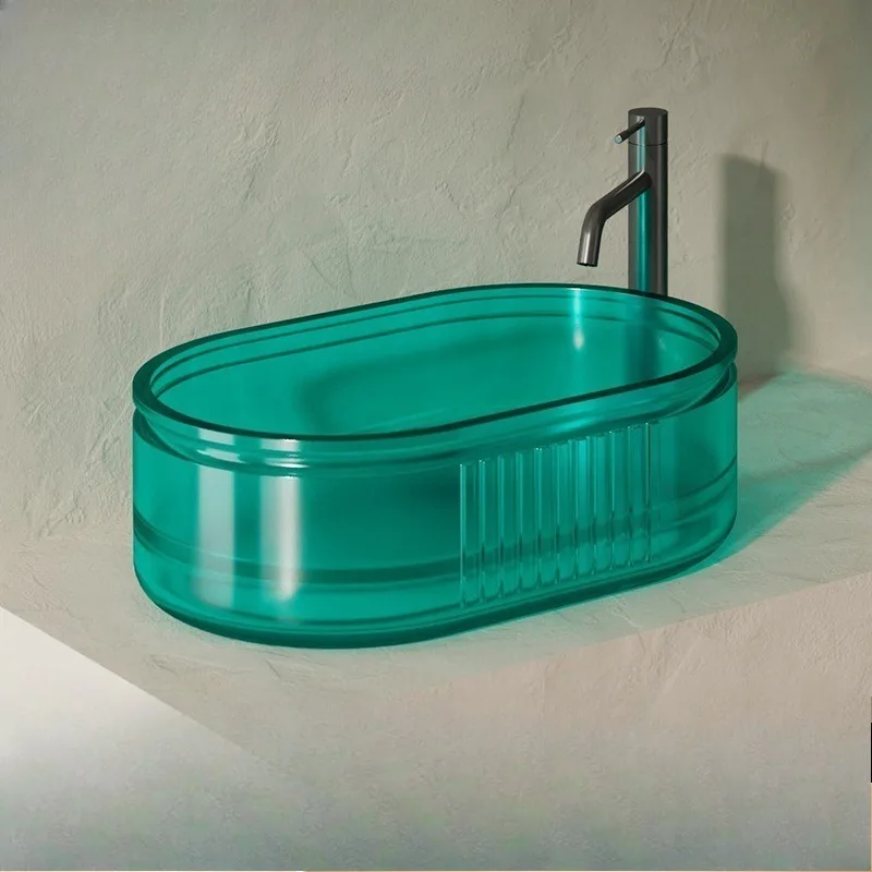 Transparent resin counter basin Vertical stripe integrated molding wash basin Household bathroom Wash basin
