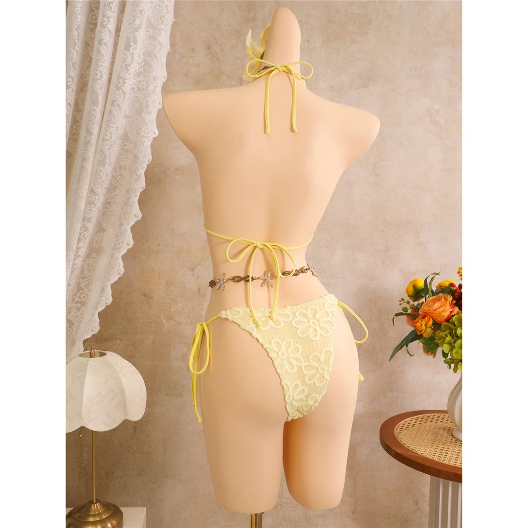 Mit Rock, Blumenmuster, Neckholder-Bikini, Damen-Badebekleidung, dreiteiliges Bikini-Set, Badeanzug, Badebekleidung, Schwimmkleidung V8322 – Detail 15