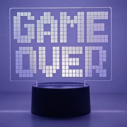 Game Over LED Night Light 3D Illusion Lamp Bedroom Gaming Room Gamer Gift Decor as Xmas Holiday Birthday Gifts for Boys Girls