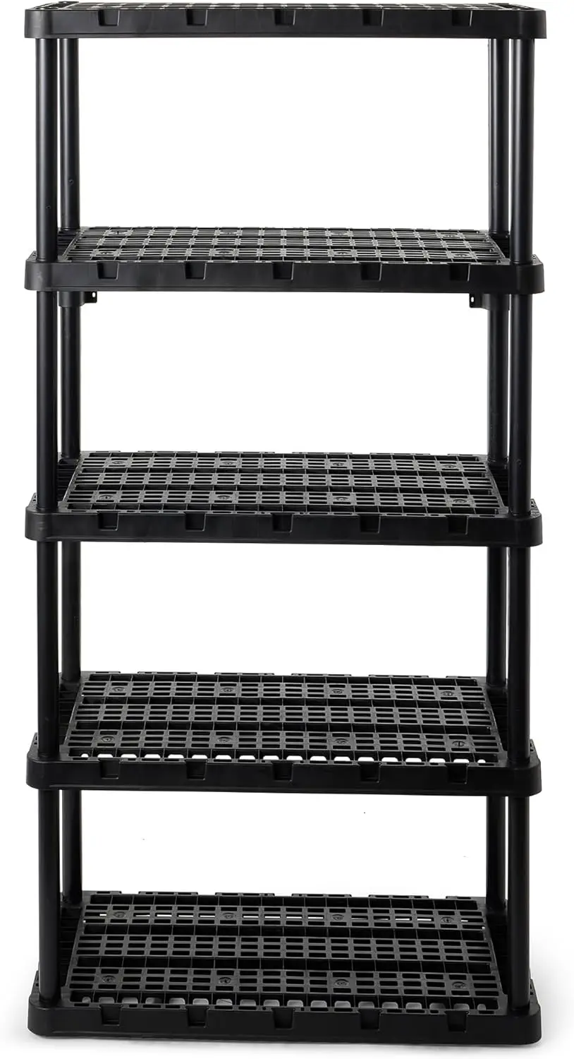 

5-Shelf Plastic Storage Shelves, Heavy-Duty Garage Shelving Unit, Black - Standing Organizer Rack for Kitchen, Bathroom