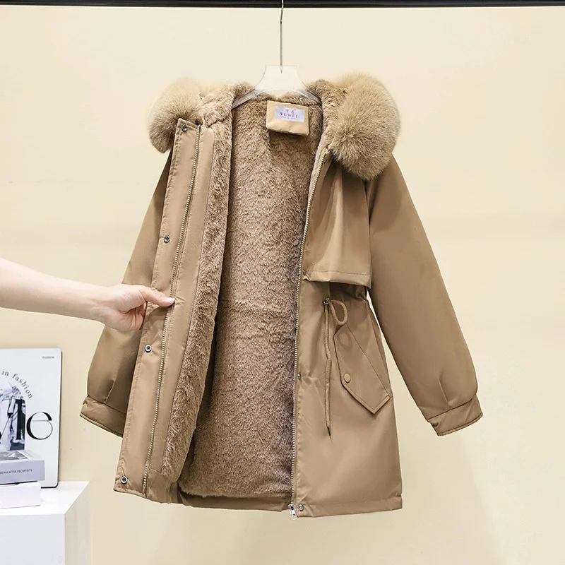 

2025 New Winter Parka Women Jacket Clothes Mid Long Coat Wool Liner Hooded Jacket Fur Collar Thick Warm Snow Wear Fashion Parka