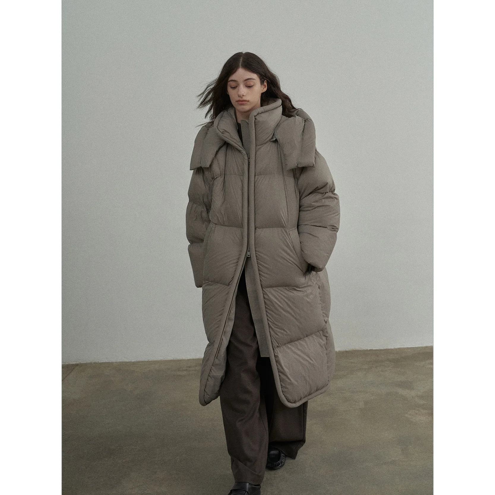 海マオ冬ロングコート取り外し可能なフード暖かいスタンドカラー防風軽量新中国風の標準ダウンジャケット