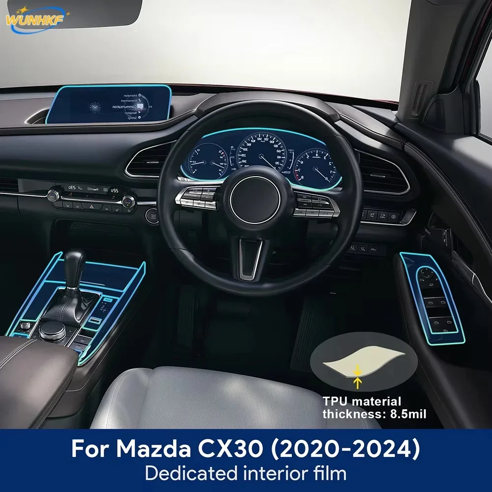 Car Interior Center Console Gear Panel Navigation Screen TPU Protective Film Anti-Scratch Repair For Mazda CX30 2020-2024