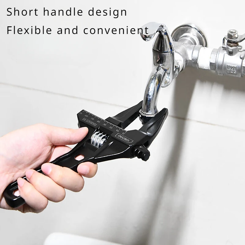 Deli Adjustable Wrench Multi functional Dual Use Large Open End Wrench Household Open Bathroom Pipe Adjustable Wrench