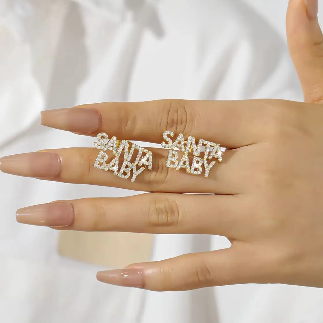 

Luxury Jewelry Personalized Name Jewelry Zircon Letter Zirconia Letter Earrings Christmas Gift For Women Double Layer Ear Studs