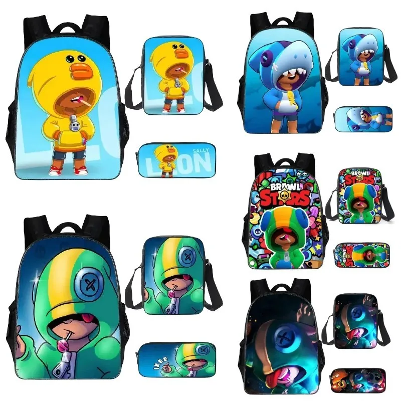 Anime Lyons Cute Backpacks Three-piece Set Children\'s Backpack Student Backpack Outdoor Travel Bag Shoulder Bag Pencil Case Set