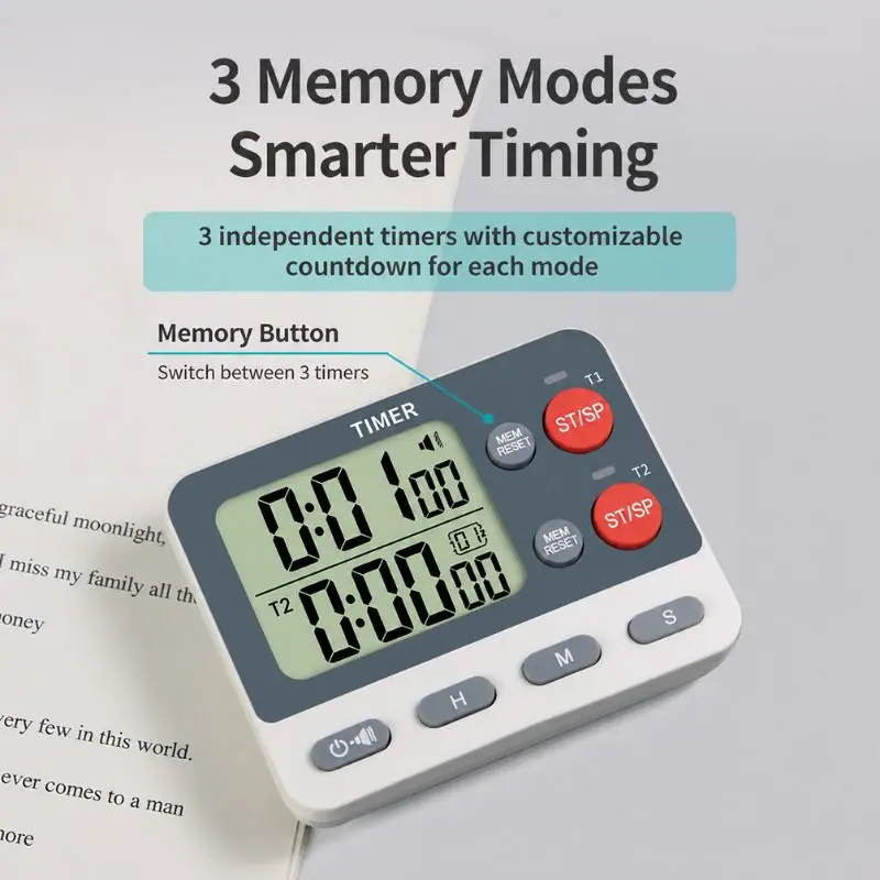 Two‑channel Digital Countdown Timer Memory Setting And Mute Option Portable Time Reminder Device For Home Cooking Learning