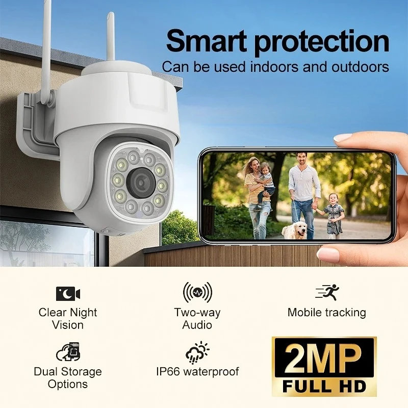 

2MP 1080P HD уличная водонепроницаемая беспроводная IP-камера безопасности с ночным видением внутренняя Wi-Fi умная домашняя камера видеонаблюдения