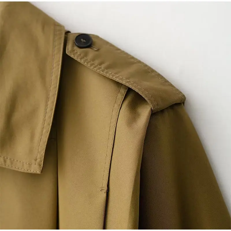 Revers-Langarm-Plissee-Kurzmäntel für Damen, Street-Style, mit Umlegekragen, Epauletten, einreihige Jacken, schicke Damen-Oberbekleidung, neu – Detail 3