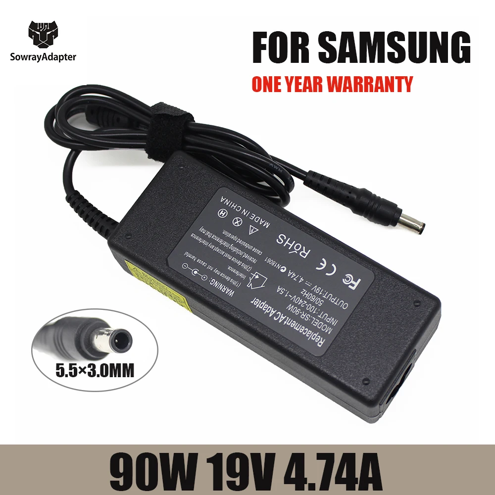 

AC Adapter 90W 19V 4.74A 5.5*3.0mm Laptop Charger Power Adapter For Samsung R428 R410 G15 GT6000 M30 P10 UltraR60+ R65 R520 R528