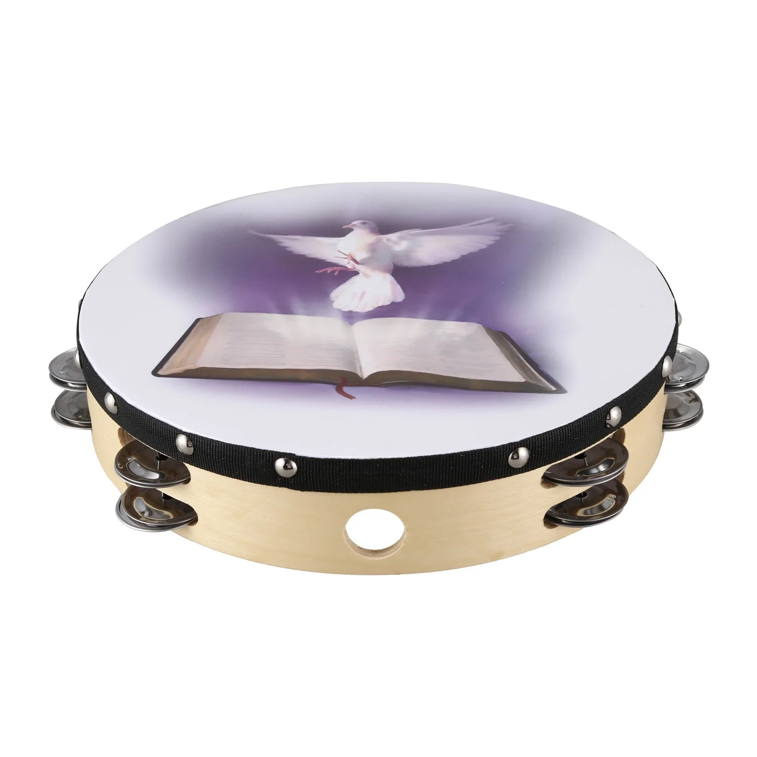 

B48B-10 Inch Wooden Tambourine Pigeon Bible Music Percussion Instrument Tambourine Double Tambourine Row Jingle Percussion